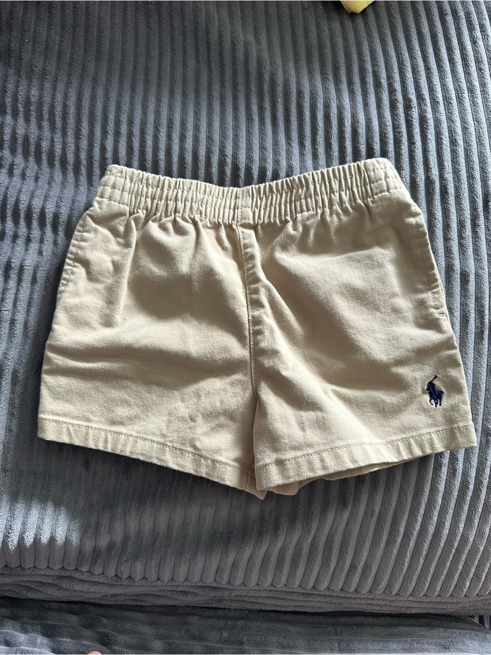 Ralph Lauren Kids Cream Cotton Pull-On Shorts with Navy Pony